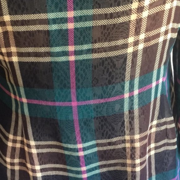EUC Modcloth Sheer Plaid Button Down Blouse 1X - Picture 10 of 16